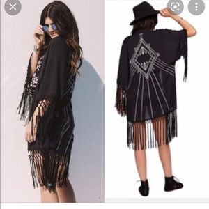 Kendall and Kylie Black Fringe Kimono